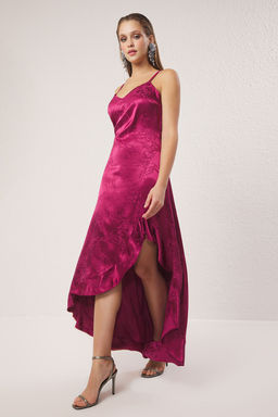 TRENDYOLMILLA Haki A-Kesim V Yaka Saten Dokuma Uzun S?k Abiye & Mezuniyet Elbise TPRSS25AE00012