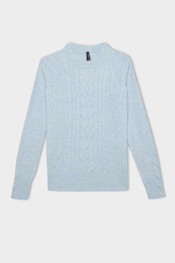 Женский плетеный трикотажный свитер обычного кроя с круглым вырезом и волосами