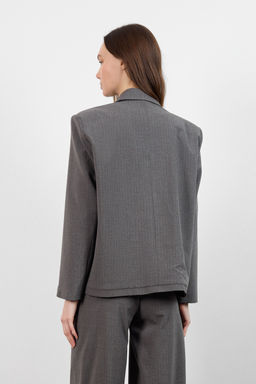 Antrasit Kendinden Cizgili Kruvaze Kapama Dokuma Blazer Ceket TWOAW26BC00039 - Trendyolmilla фото 6