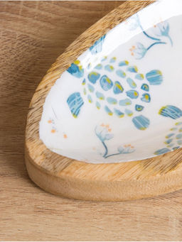 Блюдо в форме рыбки «Черепаха и цветы», 25.5×10×2 см, дерево манго