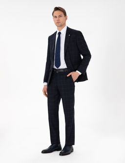 Lacivert Slim Fit Ekose Y_nl_ Tak_m Elbise