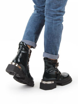 01-D1-8070 DK. GREEN Ботинки демисезонные женские (натуральная кожа, байка)