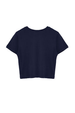 TRENDYOLMILLA Siyah %100 Pamuk Slogan Bask?l? Crop Bisiklet Yaka Orme T-Shirt TWOSS23TS00125  фото 19
