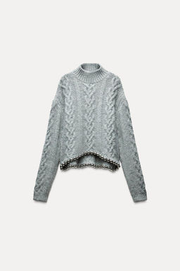 CABLE-KNIT SWEATER WITH BEADS - Zara фото 4