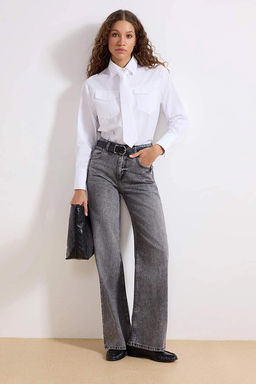 TRENDYOLMILLA Gri More Sustainable Soluk Efekt Vintage Yuksek Bel Wide Leg Jeans TWOSS24JE00018  фото 9