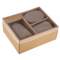 Набор для ванной "Эстетик" 3 предмета: дозатор для мыла 410мл; мыльница 11х8,6х2,2см; стакан для зубных щеток 410мл; фурнитура пластик, керамика, матовая глазурь, мокко, в коробке (Китай)