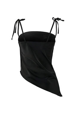 Siyah Hafif Degaje Yaka Ask?l? Asimetrik Kesim Saten Party Bluz TPRSS26BZ00015