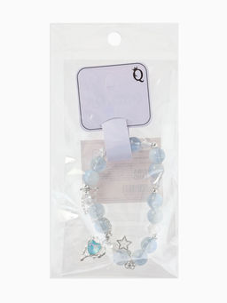 Браслет с подвесками "Сахарный" сердце тякучее, шар № 10/8, цвет небесно-голубой в серебре   1096792