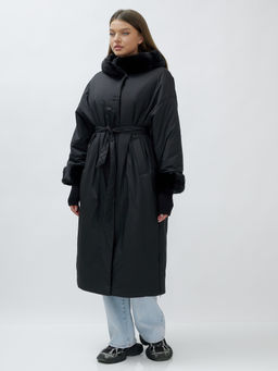 Пальто зимнее женское с норкой большого размера черного цвета 25008Ch - Mtforce фото 20