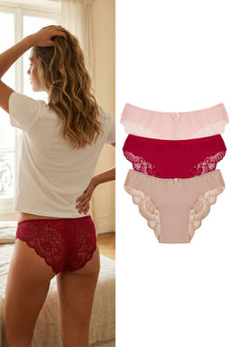 Mor-Cok Renkli 3lu Micro Dantel ve Kurdele/Fiyonk Detayl? Orme Brazilian Kulot THMAW26KU00003