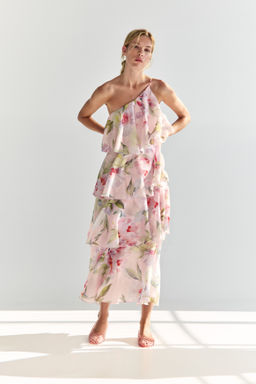 Vestido escalonado de un hombro en mezcla de lino - H&m фото 4