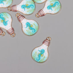 Цена за 8 шт. Декор для творчества металл, эмаль «Морской конёк в лампочке», 2.8×1.6 см