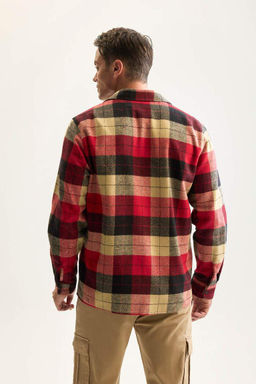Мужская бордово-красная фланелевая рубашка с длинными рукавами и воротником-поло стандартного кроя в клетку Lumberjack - Defacto фото 5