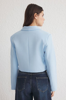TRENDYOLMILLA Ac?k Mavi Baglama Detayl? Astarl? Crop Dokuma Blazer Ceket TWOSS25BC00025 фото 10