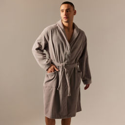 Халат махровый мужской SL HOME: Basic «Софт Мист», размер M, хлопок 100%, серый