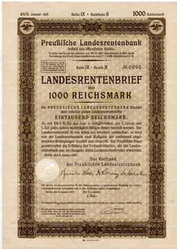 Облигация 4,5% 1000 рейхсмарок 1937 года Германия