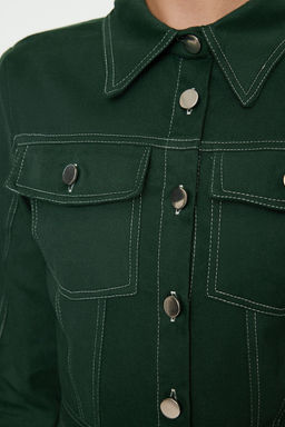 TRENDYOLMILLA Haki Dugme ve Dikis Detayl? Mini Dokuma Gomlek Elbise TWOAW23EL01424 фото 4