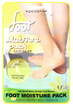 KOCOSTAR FOOT MOISTURE PACK YELLOW Увлажняющая и смягчающая маска-носочки для ног с экстрактом апельсина и водой из горячих источников