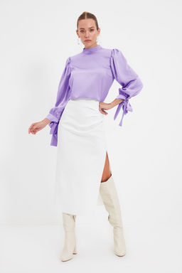 Lila Baglama Detayl? Dokuma Dokuma Bluz TOFAW19FG0082