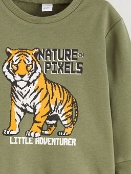 Bisiklet Yaka Bask?l? Erkek ?ocuk Kal?n Sweatshirt