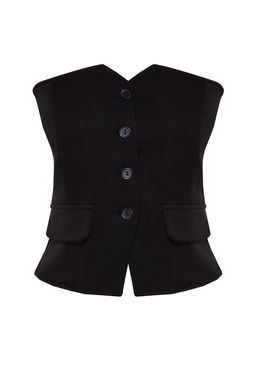 Siyah Slim Fit Straplez Crop Dokuma Yelek TWOAW24YE00034