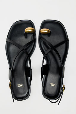 STRAPPY FLAT SLIDER SANDALS WITH METAL EMBELLISHMENT - Zara фото 13