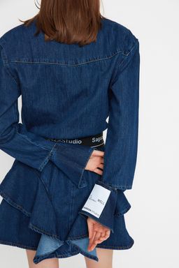 Trendyolmilla Mavi A-Kesim Gomlek Yaka Denim K?sa Elbise TPRAW22EL1989