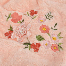 Парео махровое "Свежий букет" 70х175см, хлопок 100%, на резинке с липучкой, на кнопке, с вышивкой; с чалмой на пуговице 68х25см, персиковый (Китай)