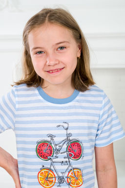 Ночная сорочка детская из кулирки с коротким рукавом Fruits&bikes голубой - Амадэль фото 7