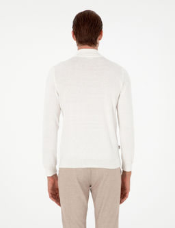 Ekru Slim Fit Yar_m Bal_k__ Yaka Basic Triko Kazak