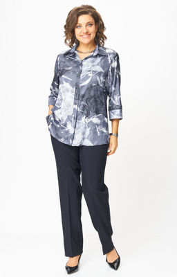 Блуза БелЭльСтиль 877 синий принт