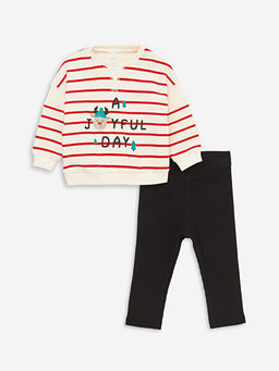 Bisiklet Yaka Uzun Kollu Bask?l? Erkek Bebek Sweatshirt ve Tayt 2li Tak?m