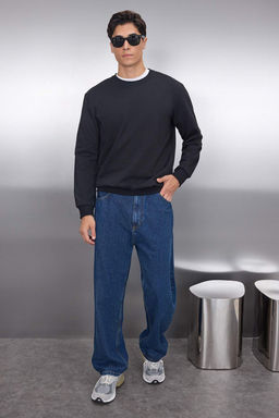 Siyah Regular/Normal Kesim Ici Polar/S?cak Tutan Sweatshirt TMNAW21SW1208