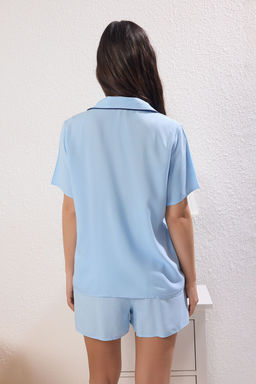 Trendyolmilla Pembe Kalpli Biye Detayl? Viskon Sortlu Dokuma Pijama Tak?m? THMSS25PT00002 фото 4