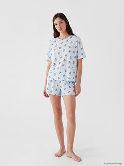 Stitch Bask?l? Kad?n ?ortlu Pijama Tak?m?
