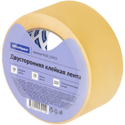 Клейкая лента двухсторонняя 50мм*25м "OfficeSpace" (KLDc_55411) основа - полипропилен, прозрачная, плотность 90мкм