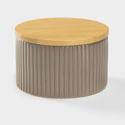 Банка для сыпучих «Дымка», 570 мл, 12×7.5 см, с бамбуковой крышкой, керамика, бежевая