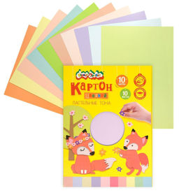 Картон цветной Каляка-Маляка ПАСТЕЛЬНЫЕ ЦВЕТА 10 цветов 10 листов, мелованный, пастельный ...