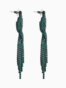 Серьги висячие со стразами Маскарад икс, зелёные, 9 см