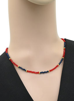 Чокер на шею из циркона шарик 3мм цв.красный, синий, 40см