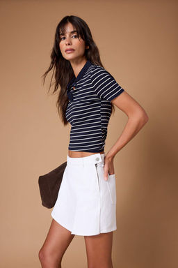 Beyaz Y?rtmacl? Denim Sort Etek TWOSS23SR00091