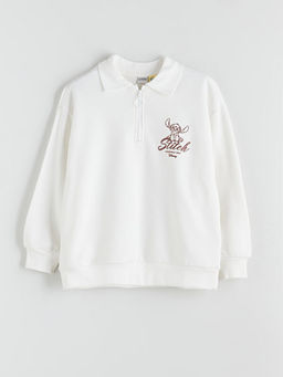 Polo Yaka Stitch Bask?l? K?z ?ocuk Sweatshirt