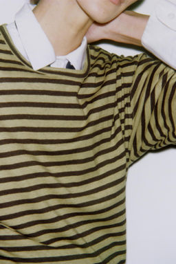 STRIPED COTTON AND LINEN T-SHIRT - Zara фото 9