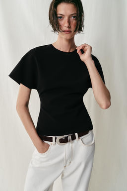 TOP CUT OUT MANGA CORTA / Negro - Zara фото 2