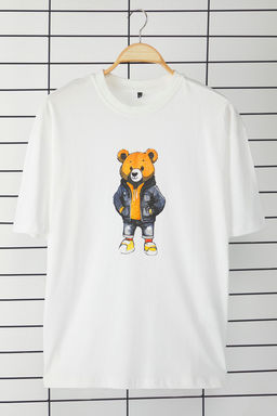 TRENDYOL MAN Ekru Unisex Oversize/Genis Kesim Ay?c?k Bask?l? %100 Pamuklu T-Shirt TMNSS25TS00158 - Trendyolmilla фото 12