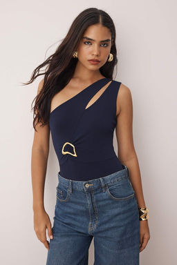 Lacivert Asimetrik Yaka Gold Aksesuar Detayl? Orme Body TPRAW26BD00006