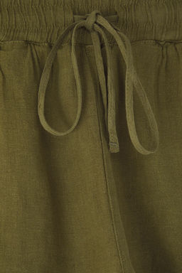 Haki %100 Keten Beli Lastikli Yuksek Bel Sort TWOSS23SR00319