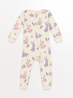 Bisiklet Yaka Uzun Kollu Bask?l? K?z Bebek Tulum