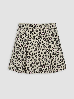 K?z ?ocuk Leopar Desenli Gabardin ?ort Etek
