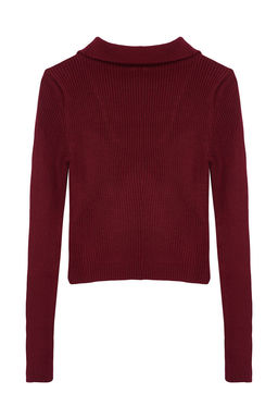 TRENDYOLMILLA Bordo Crop Fermuar Detayl? Triko Kazak TWOAW24KZ01208